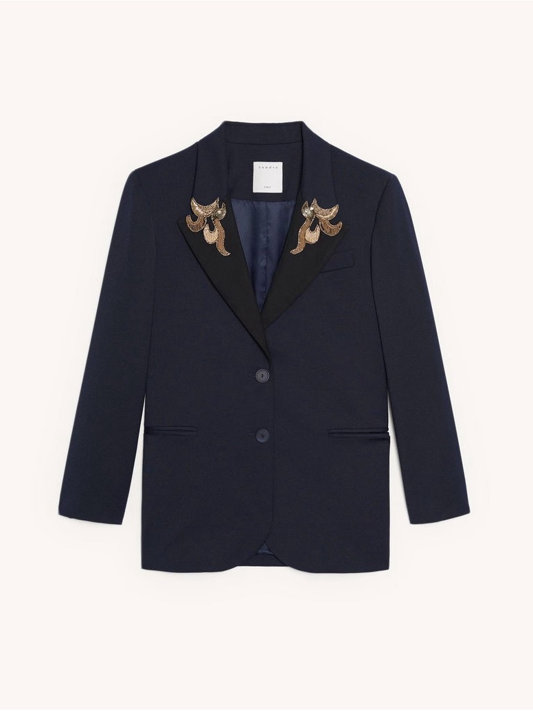 Sandro Black Satin-Look Lined Jacket With Matching Pant !!